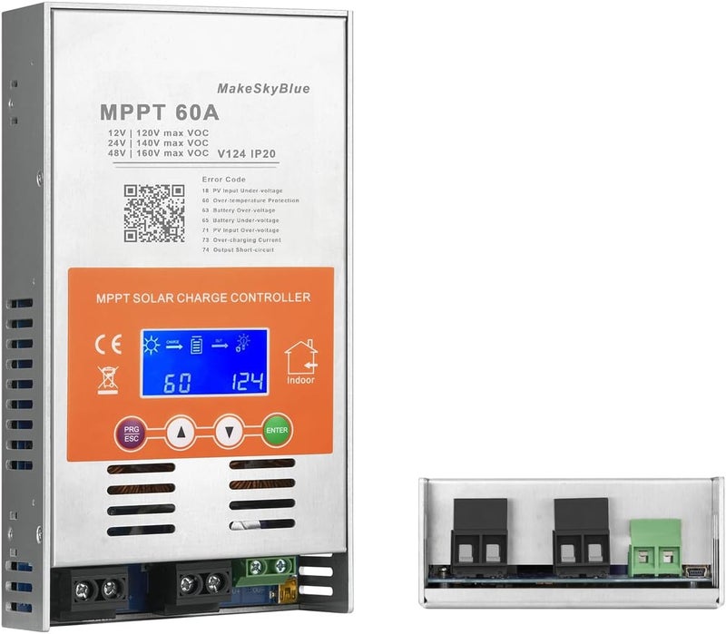 MakeSkyBlue 60A MPPT Solar Charge Controller V124 – Upgraded, 12V/24V/48V Auto Detection, Supports Lead-Acid & Lithium Batteries, Max 160V PV Input - Image 1
